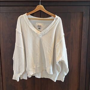 American Eagle Outfitters Cream Waffle Knit Sweater